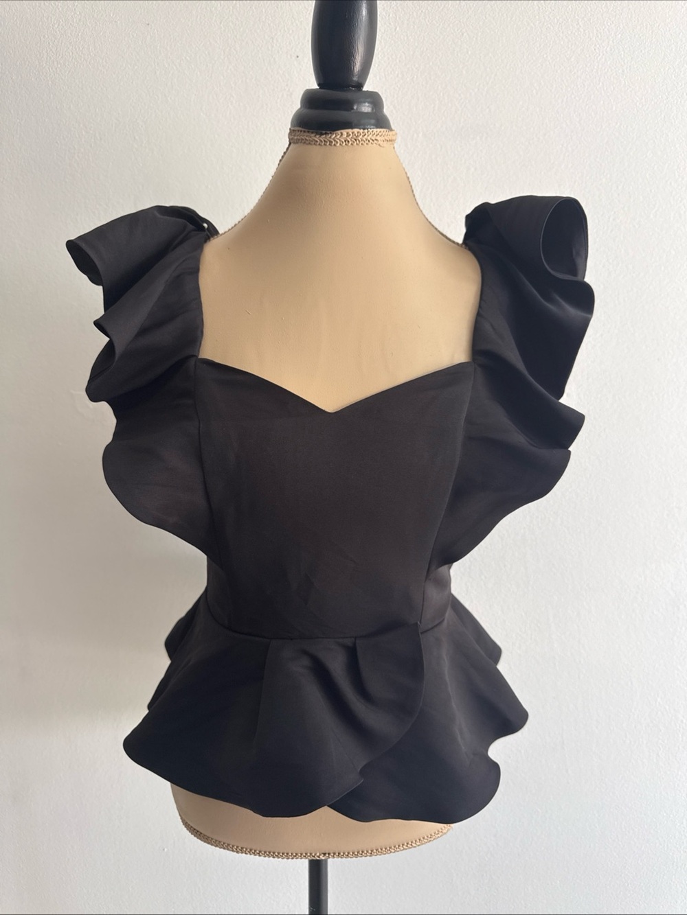 Express Black Ruffle Peplum Sweetheart Top